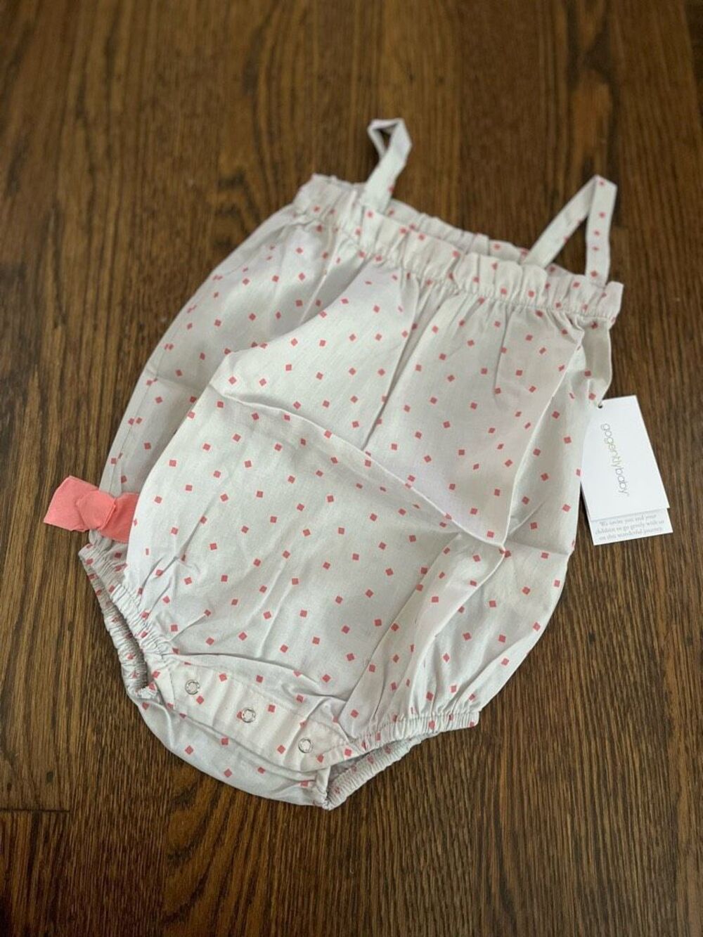 NWT go gently baby girl 6-12 Months Pink Square Dot Bubble Romper